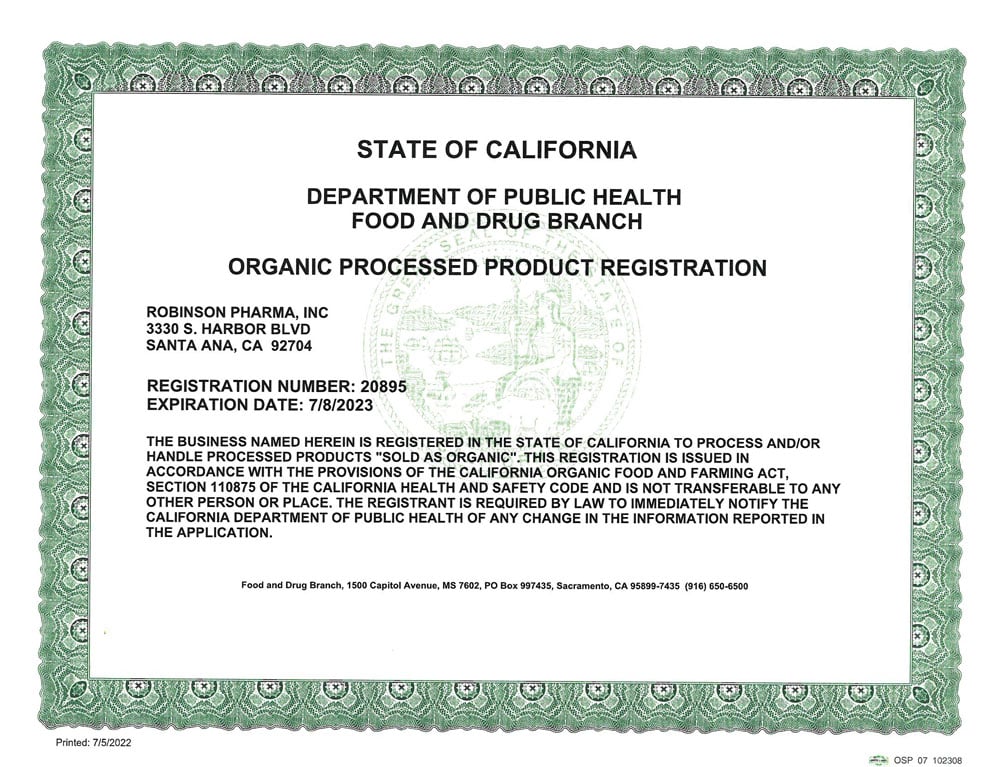 Certification Organic Processed Prod Reg Harbor 2022