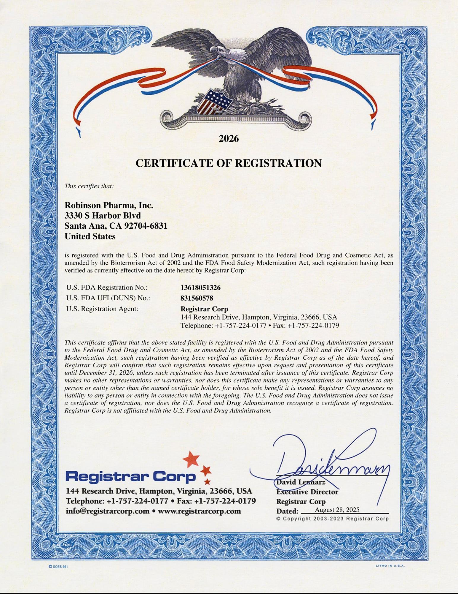 FDA Bioterrorism 2026 - H1 (Exp. 12-31-26)