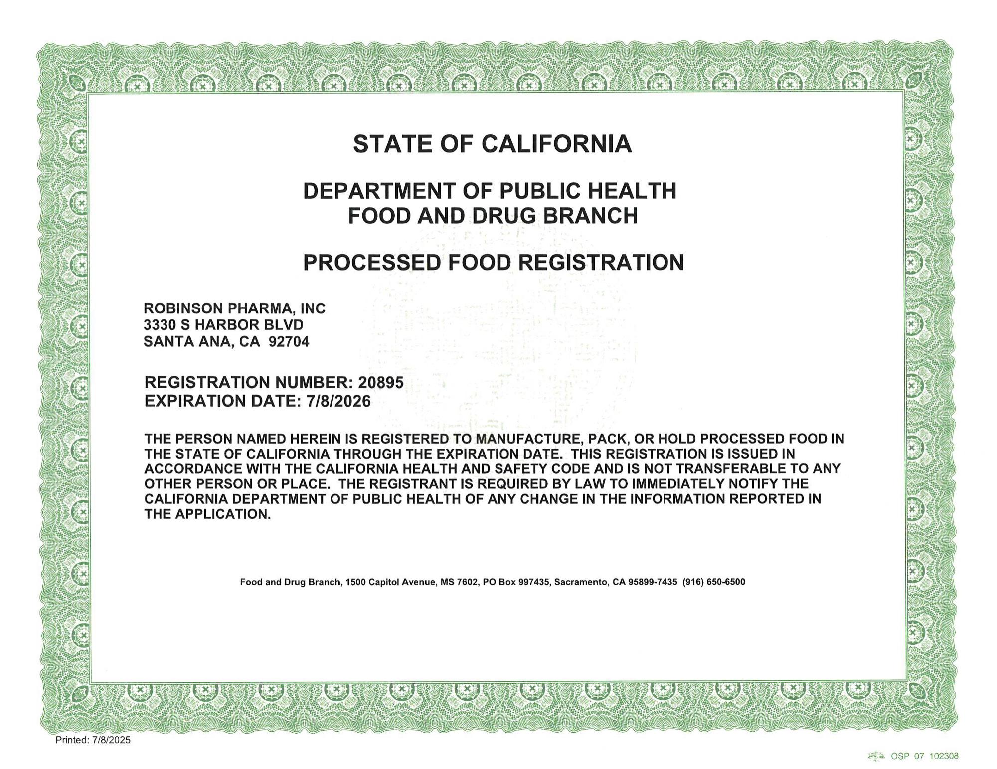 Processed Food Registration - H1 (Exp. 07-08-26)